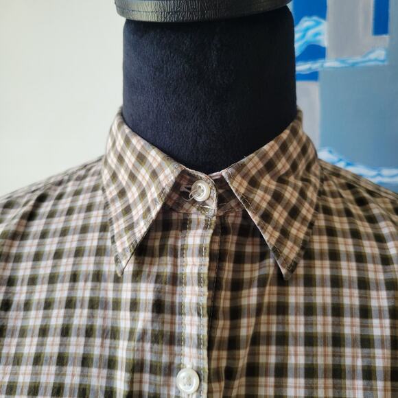 Vintage Ralph Lauren Plaid Button Front Shirt Brown Green Medium, Womens - Picture 3 of 11